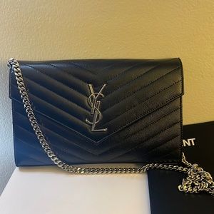 Black Quilted YSL Envelope Crossbody Bag